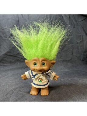 Vintage Ace Novelty 5" Wishstone Green Star Stone and Hair Troll